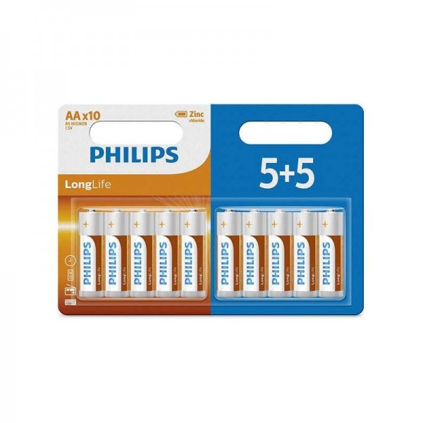 Μπαταρίες Philips Long Life AΑ 5+5τμχ Δώρο