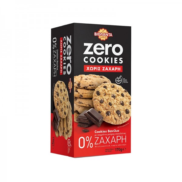 Μπισκότα Zero Cookies Βανίλια και Μαύρη Σοκολάτα Χωρίς Ζάχαρη Bιολάντα 170gr