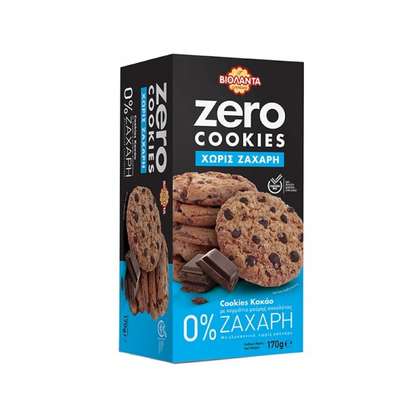 Μπισκότα Zero Cookies Κακάο και Μαύρη Σοκολάτα Χωρίς Ζάχαρη Bιολάντα 170gr