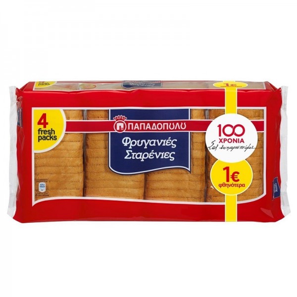 Φρυγανιές Σταρένιες Παπαδοπούλου 4x127,5gr -1€