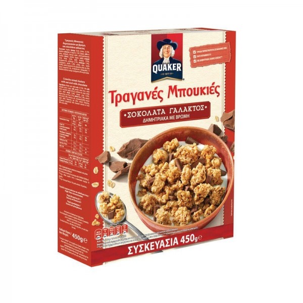Δημητριακά με Βρώμη Quaker Τραγανές Μπουκιές με Σοκολάτα Γάλακτος 450gr -1,40€