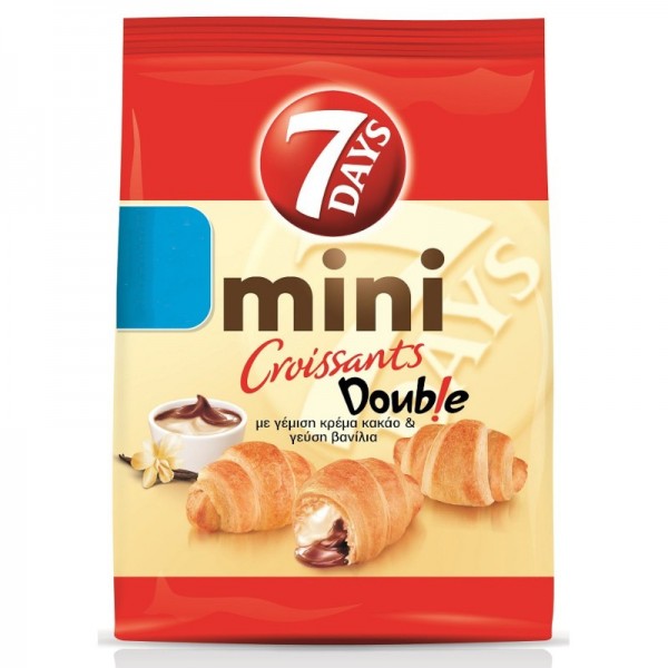 Mini Κρουασάν Double με Γέμιση Κρέμα Κακάο και γεύση Βανίλια 7Days 103gr