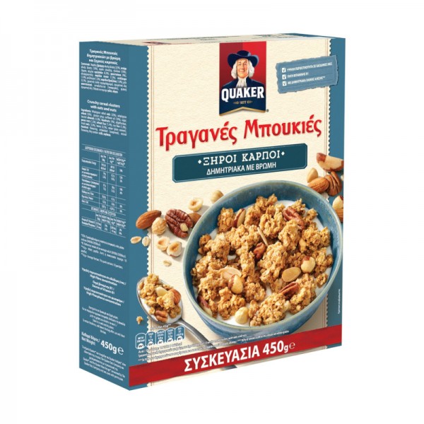 Δημητριακά με Βρώμη Τραγανές Μπουκιές με Ξηρούς Καρπούς Quaker 450gr -1,40€
