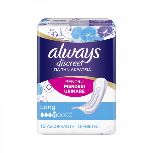 Σερβιέτες Ακράτειας Discreet Long Νο4 Always 10τμχ