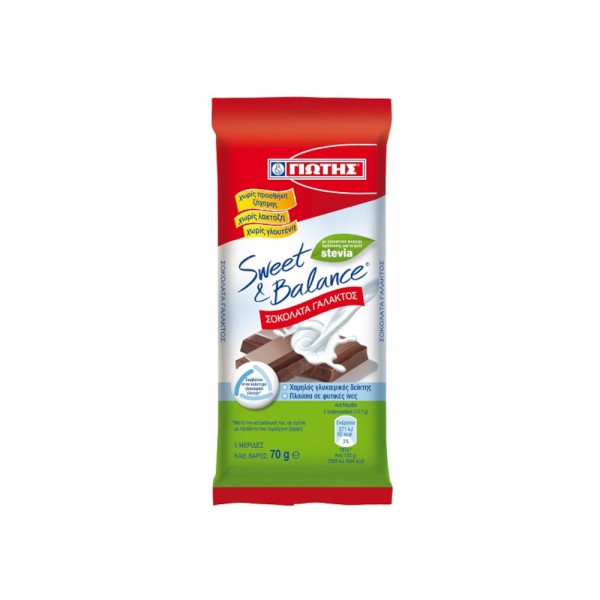 Σοκολάτα Γάλακτος με Στέβια Sweet & Balance Γιώτης 70gr