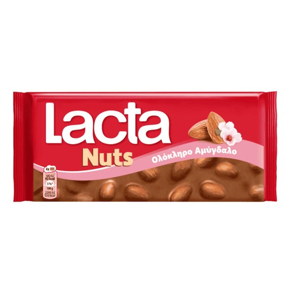 Σοκολάτα Γάλακτος με Ολόκληρο Αμύγδαλο Nuts Lacta 100gr