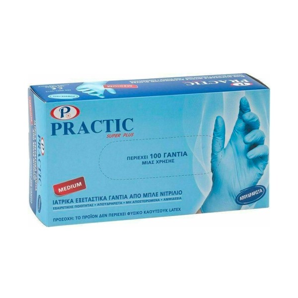 Γάντια Νιτριλίου μιας Χρήσης Μπλε Medium Practic 100τμχ