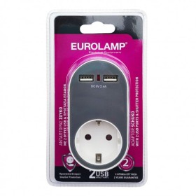 Αντάπτορας Σούκο με 2 USB & Προστασία Επαφών Eurolamp... 2
