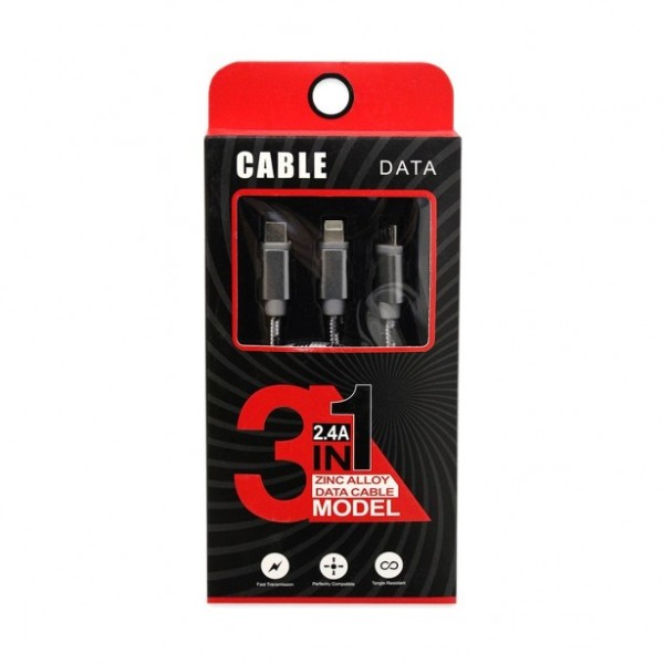 Καλώδιο 3 σε 1 Multi Port 2.4A 1m