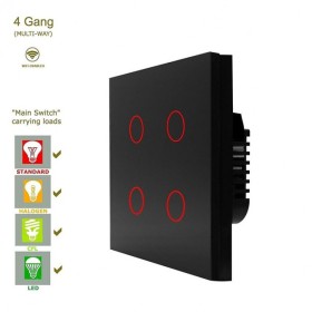 Διακόπτης Αφής Τετραπλός Γυάλινος Μαύρος WiFi & RF 2