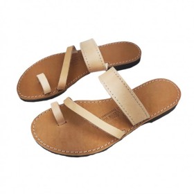 Σανδάλια Γυναικεία Δερμάτινα Μπεζ Kouros Leather 0011