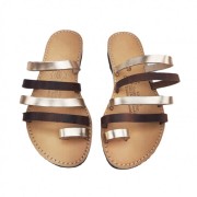 Σανδάλια Γυναικεία Δερμάτινα Καφέ/Χρυσό Kouros Leather 0006