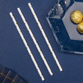 Σετ 10τμχ Καλαμάκια Χάρτινα για Πάρτυ Λευκά με Αστεράκια 2
