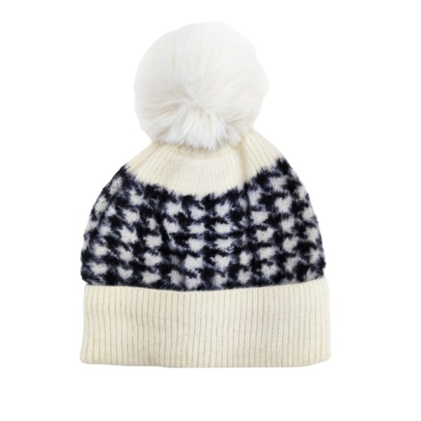 Σκούφος Pom Pom Καρό με Επένδυση Fleece...