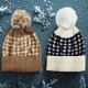 Σκούφος Pom Pom Καρό με Επένδυση Fleece Λευκό-Μαύρο