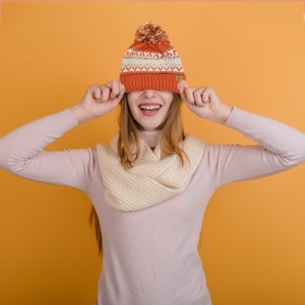 Σκούφος Πλεκτός Pom Pom με Επένδυση Fleece Πορτοκαλί 2