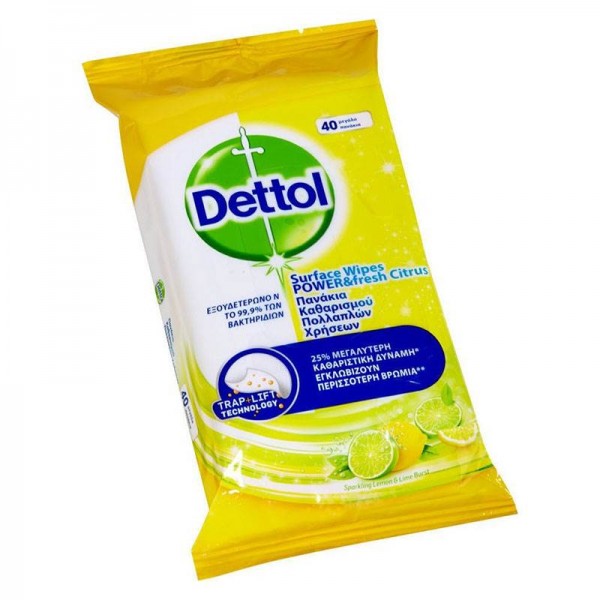 Απολυμαντικά Μαντηλάκια Dettol Power & Fresh Citrus 40 τεμ.