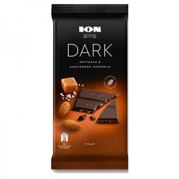 Σοκολάτα υγείας ΙΟΝ DARK με αμύγδαλα & αλατισμένη καραμέλα 90 gr
