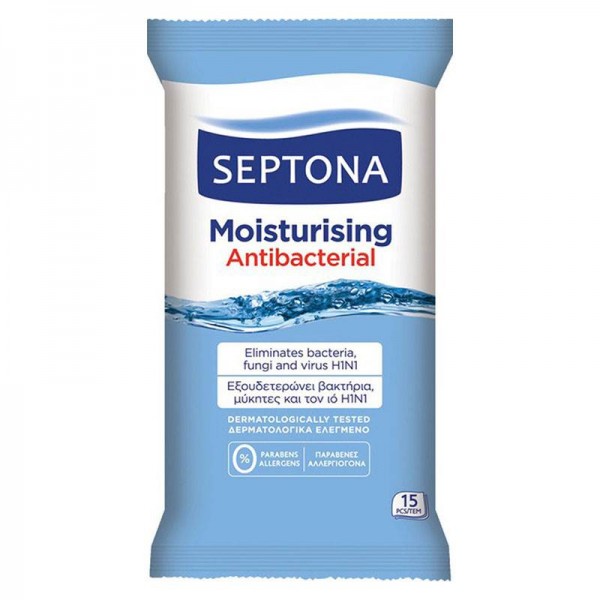 Υγρά Αντιβακτηριδιακά Μαντηλάκια Septona Moisturizing Antibacterial (15τεμ.)